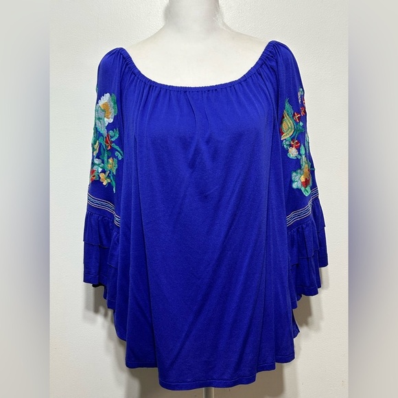 Altar’d State Boho Embroidered Floral Bell Sleeve Off The Shoulder Blouse - Picture 4 of 14